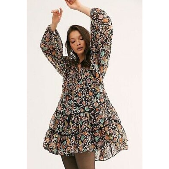 Free People Dresses & Skirts - Free People Swingy Printed Tiered Mini Babydoll Dress